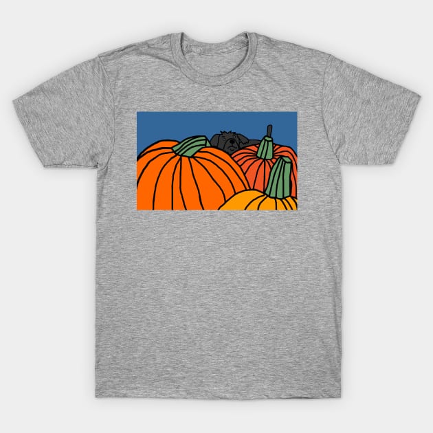 Cute Dog waiting in the Halloween Pumpkin Patch T-Shirt by ellenhenryart